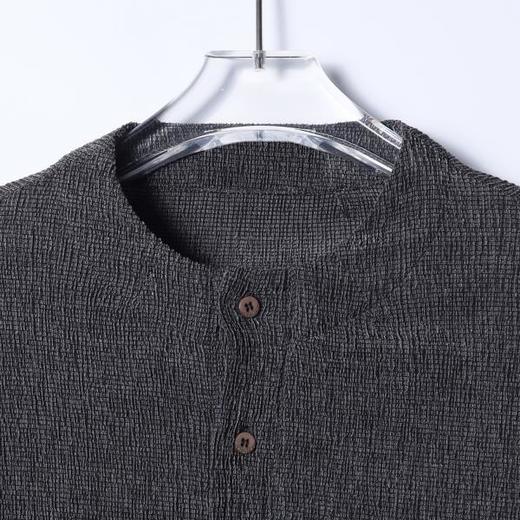 SDSA男装2026新款轻奢纯色褶皱亨利领长袖T恤下摆松紧设计百搭 商品图1