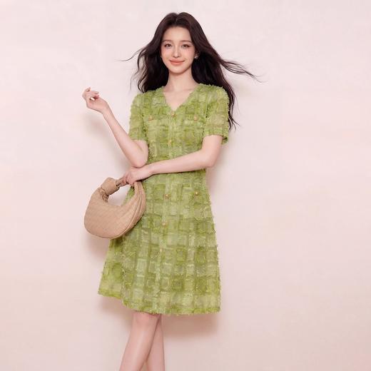 奢姿大码女装2026夏季胖妹妹轻奢优雅连衣裙气质V字肌理提花A字裙9962860009 商品图2
