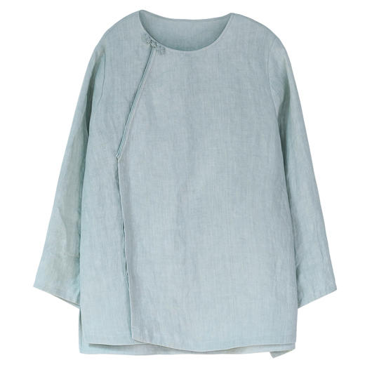 牧衣游原创 净色汉麻衬衫女新款轻薄柔软极简斜襟中式风衬衣 苍桧 商品图4