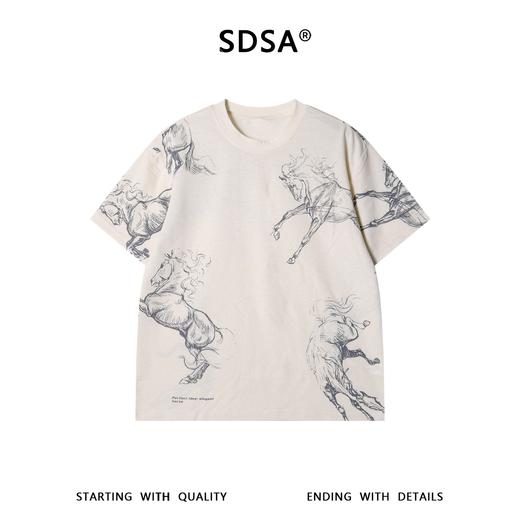635SDSA男装2026新款高贵轻奢国潮骏马素描满印短袖T恤百搭时尚上衣 商品图1