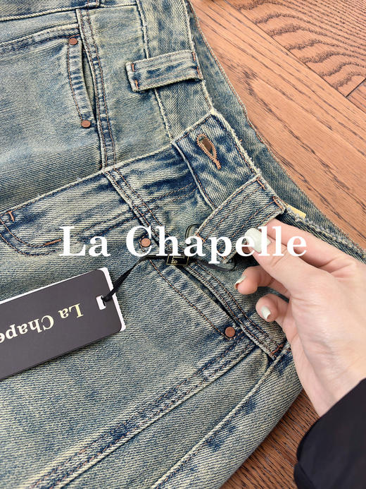 专柜实拍【莱赛尔+棉】拉夏贝尔/La Chapelle舒适柔软高腰宽裤袢单扣复古设计感牛仔裤宽松拖地长裤 商品图7