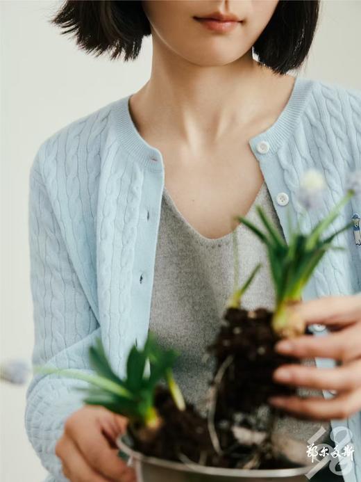 鄂尔多斯女装圆领绞花女开衫C2265B044 商品图1