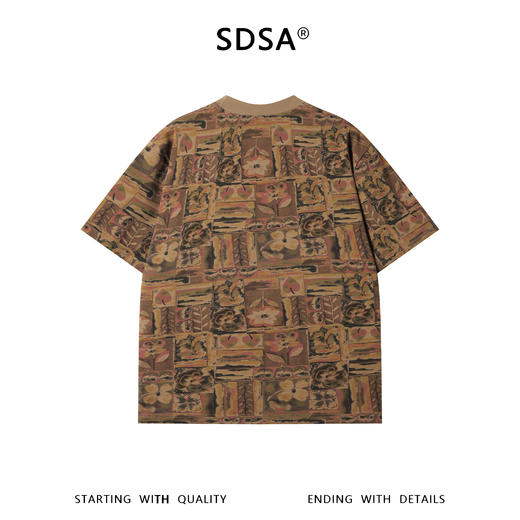 26T206SDSA男装2026新款高贵轻奢复古撞色植物花卉圆领短袖T恤宽松上衣 商品图5