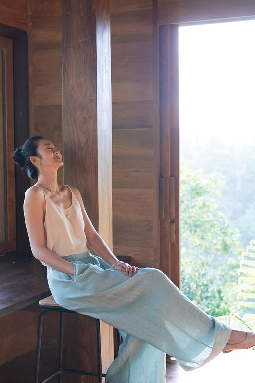 牧衣游原创 汉麻净色裤子新款宽松轻薄禅意松紧腰百搭休闲裤 醉月 商品图5