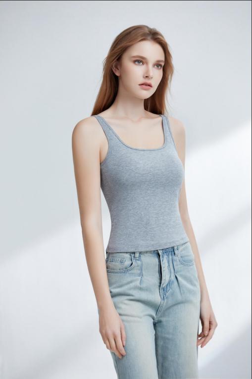 【满2件/99元】【秀黛】女时尚莫代尔罩杯窄肩背心固定乳胶杯垫无痕背心W2776010T【门店同款】 商品图1