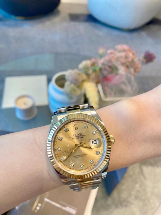 劳力士 五珠链间金香槟金盘腕表 904L精钢电镀18K金三角坑纹外圈尺寸：41mm 商品图10