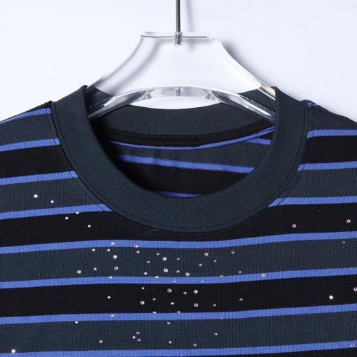 2620SDSA男装2026新款高贵轻奢潮牌撞色条纹烫钻设计圆领短袖T恤百搭 商品图2