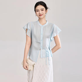 「高货wl」全新升级【铂金会员220/天猫299/差价79】(72312)洛诗琳法式气质荷叶袖衬衫2026新款绑带天丝醋酸混纺上衣