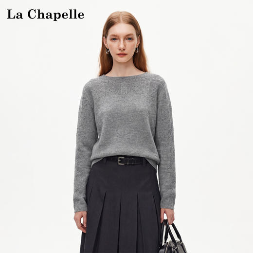 天猫同步【绵羊毛+ 山羊绒】拉夏贝尔/La Chapelle五色圆领镂空拼接套头针织衫宽松慵懒风氛围感毛衣上衣 商品图0