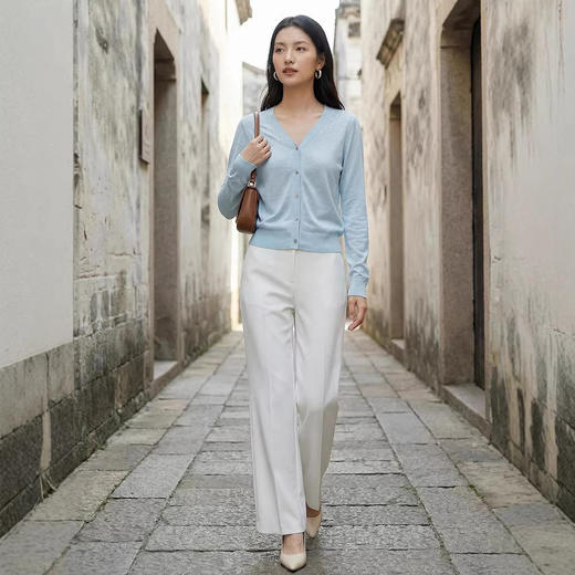 「自」全新升级【铂金会员293/天猫399/差价106】(81355)洛诗琳重工烫钻V领开衫2026春季纯色简约百搭显瘦针织小外套 商品图3