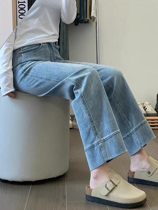 直发 好看舒适的四面弹! 宽边直筒九分牛仔裤 商品图1