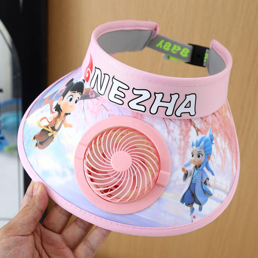 【卡通遮阳帽❗️带风扇】夏季儿童带风扇遮阳帽空顶帽宝宝帽子卡通哪吒防晒女童太阳帽。ya 商品图3