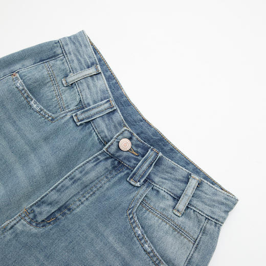 西遇浅蓝色高腰2026春季新款宽松垂感绸带腰带阔腿喇叭牛仔裤女H0060206 商品图5