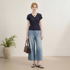 西遇浅蓝色高腰2026春季新款宽松垂感绸带腰带阔腿喇叭牛仔裤女H0060206 商品缩略图1