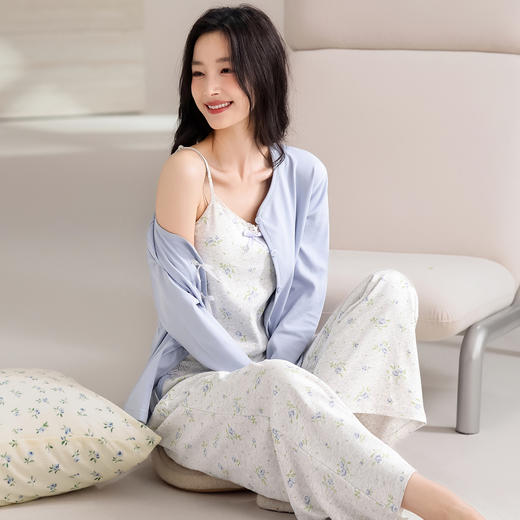 【带胸垫三件套】春夏季2026新款纯棉/莫代尔三件套装吊带款休闲家居服 商品图2