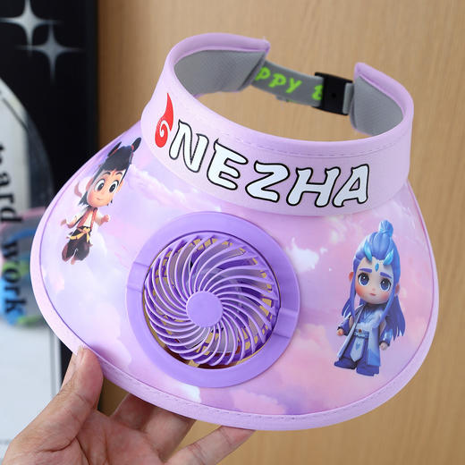 【卡通遮阳帽❗️带风扇】夏季儿童带风扇遮阳帽空顶帽宝宝帽子卡通哪吒防晒女童太阳帽。ya 商品图4
