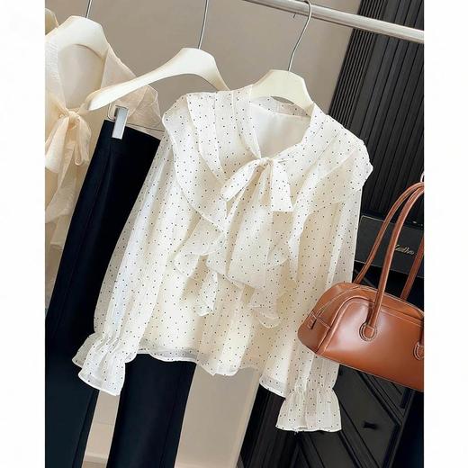 甜美减龄洋气波点爱心荷叶边衬衫女！2026春季新款气质别致长袖上衣！ 商品图0