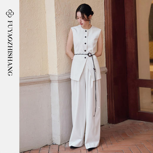 FUYAO扶摇直上 戏蕴东方风 条纹阔腿裤两件套女夏老钱风无袖外套 商品图3