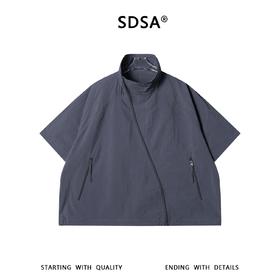 SDSA男装2026新款高贵轻奢潮牌纯色斜拉链立领短袖衬衫外套百搭