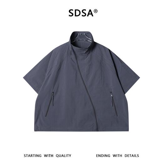 SDSA男装2026新款高贵轻奢潮牌纯色斜拉链立领短袖衬衫外套百搭 商品图0