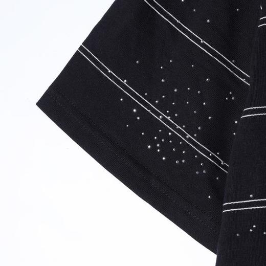 SDSA男装2026新款高贵轻奢日系百搭撞色条纹烫钻圆领短袖T恤宽松 商品图3