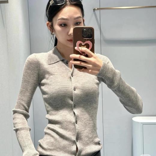 贸易公司渠道  miu丝羊绒长袖polo衫  坑条针织弹力修身版型 商品图1