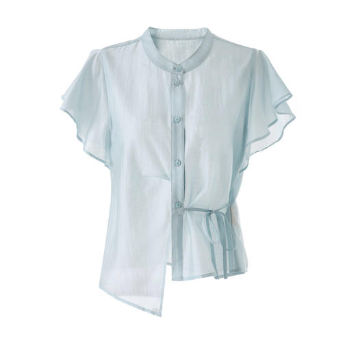 「高货wl」全新升级【铂金会员220/天猫299/差价79】(72312)洛诗琳法式气质荷叶袖衬衫2026新款绑带天丝醋酸混纺上衣 商品图4