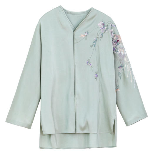 牧衣游原创 22姆米重磅双宫绸重工手绣外套古朴禅意真丝开衫 棠落 商品图4