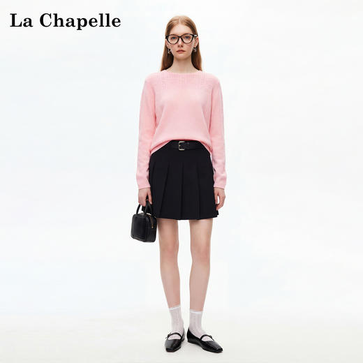天猫同步【绵羊毛+ 山羊绒】拉夏贝尔/La Chapelle五色圆领镂空拼接套头针织衫宽松慵懒风氛围感毛衣上衣 商品图1