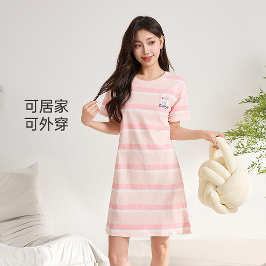 爱帝女士纯棉印花睡裙夏季短袖家居裙 商品图6