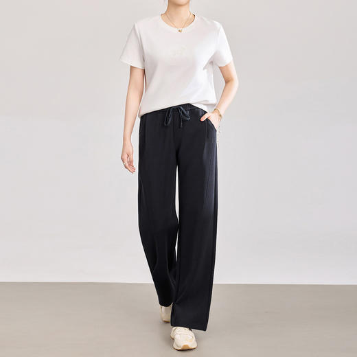 「高货wl」全新升级【铂金会员220/天猫299/差价79】(72440)洛诗琳凉感棉垂感系带直筒裤女2026新款高腰显瘦休闲长裤 商品图1