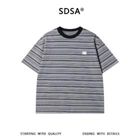 SDSA男装2026新款轻奢韩版撞色细条纹圆领短袖T恤百搭宽松上衣