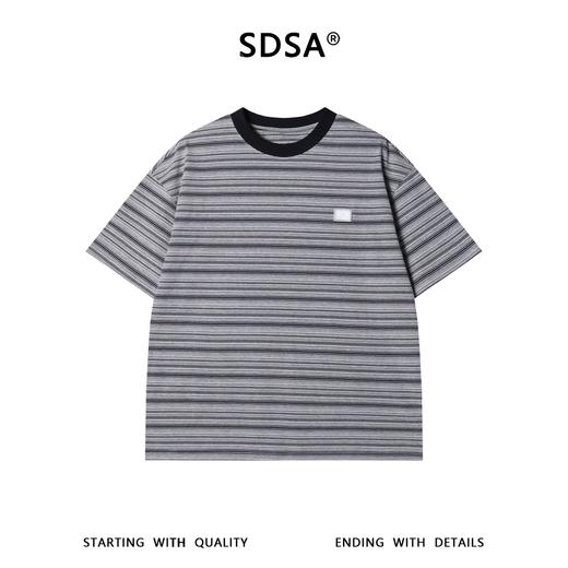 SDSA男装2026新款轻奢韩版撞色细条纹圆领短袖T恤百搭宽松上衣 商品图0