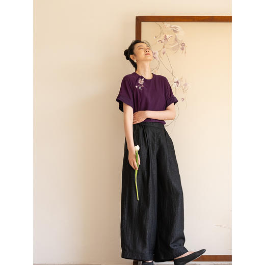 牧衣游原创 龟纹香云纱休闲长裤女新款黑色宽松禅意百搭裤子 欣雨 商品图2