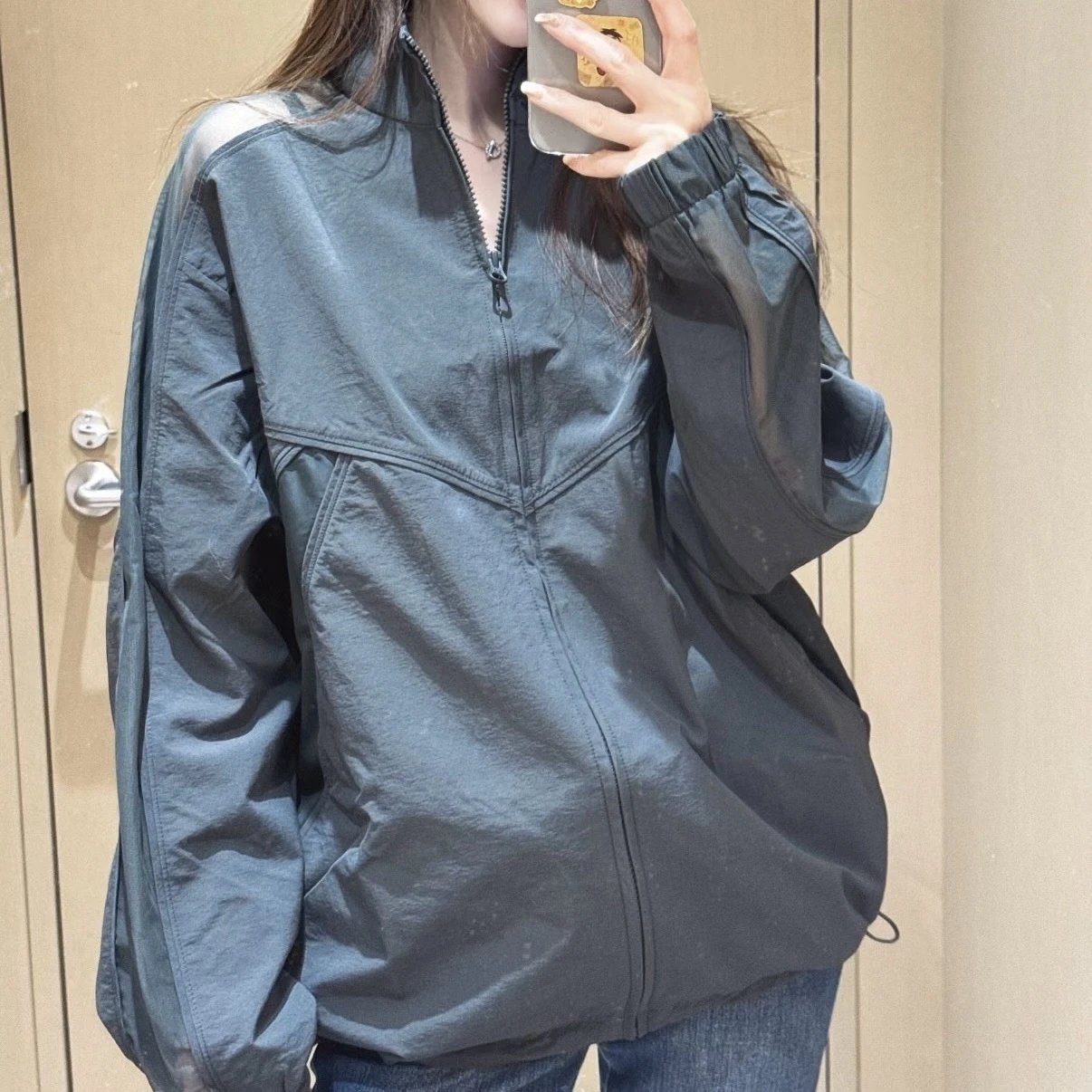 重磅渠道  A家宋佳同款   AL0泰国限定 网纱拼接皮肤风衣夹克外套  下摆可抽缩