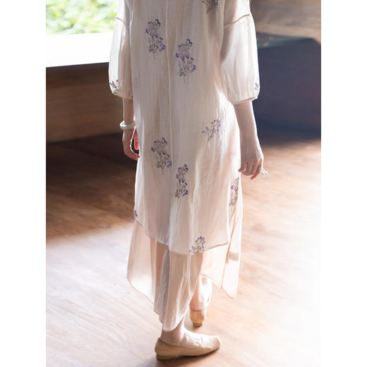 牧衣游原创 丝棉匹绣连衣裙女宽松文艺古朴气质中长款两件套 夏牧 商品图3