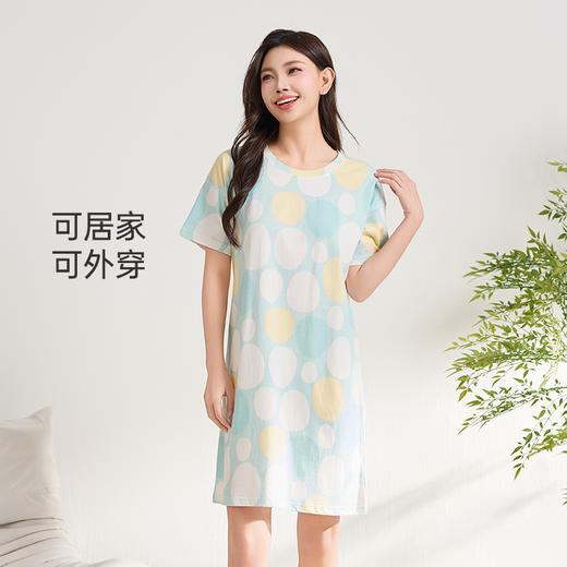 爱帝女士纯棉印花睡裙夏季短袖家居裙 商品图7