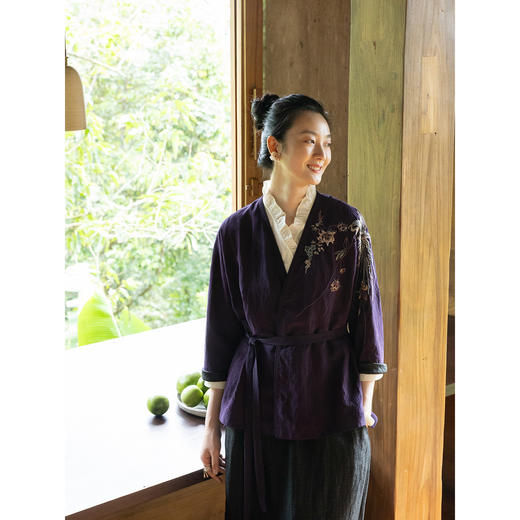 牧衣游原创 22姆米重磅重工手绣龟裂纹香云纱外套复古东方 桑柔 商品图2