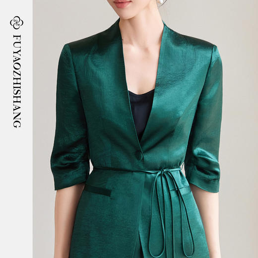 FUYAO扶摇直上 智序美学风 醋酸时尚套装女夏季七分袖西装两件套 商品图2