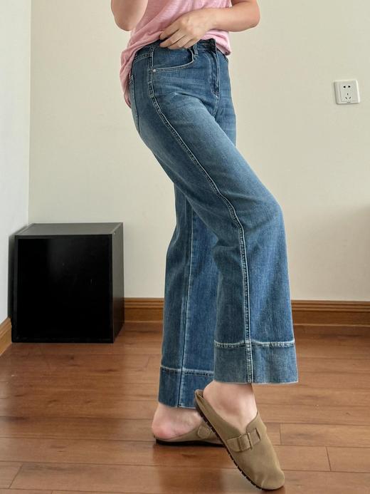 直发 好看舒适的四面弹! 宽边直筒九分牛仔裤 商品图5