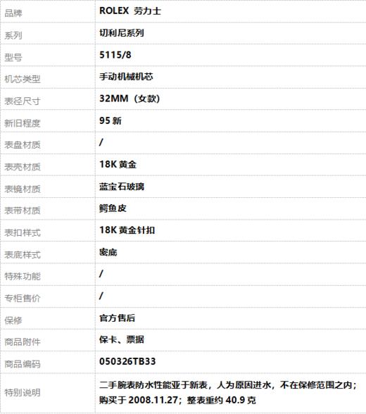 【95新】ROLEX 劳力士5115/8手动机械机芯32MM（女款）切利尼系列18K黄金050326TB33 商品图9