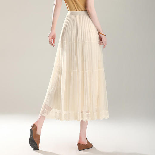 「自」全新升级【铂金会员137/天猫179/差价42】(00550)洛诗琳气质垂感网纱花边半身裙女2026夏季高腰显瘦百褶长裙 商品图3