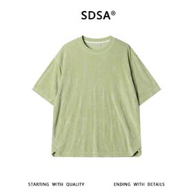 SDSA男装2026新款高贵轻奢潮牌竖纹肌理绒面短袖T恤百搭宽松上衣