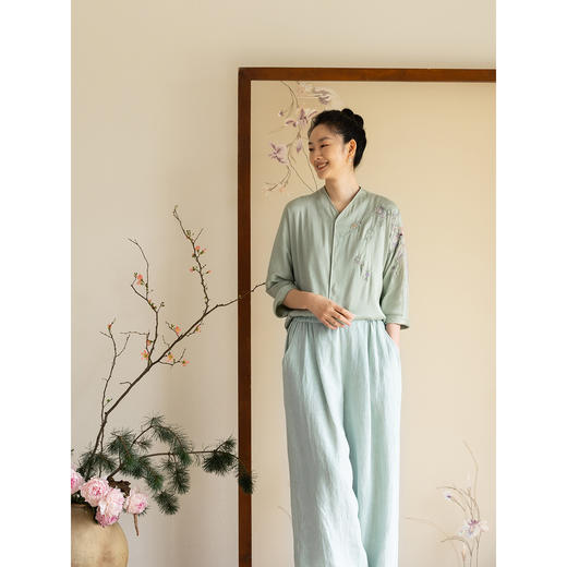 牧衣游原创 22姆米重磅双宫绸重工手绣外套古朴禅意真丝开衫 棠落 商品图2