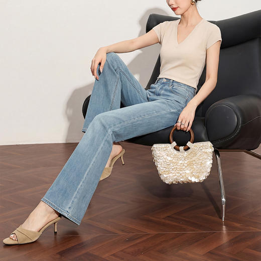 西遇复古2026春季新款女高腰弹力显高直筒浅色拖地微喇裤牛仔裤H0060208 商品图2