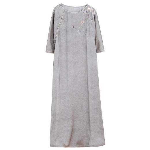 牧衣游原创 22姆米重磅双宫绸手工刺绣桑蚕丝旗袍复古中式风 孤岑 商品图4