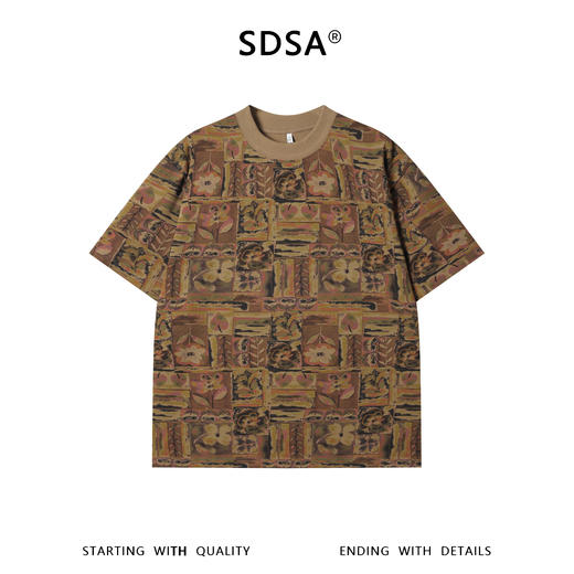 26T206SDSA男装2026新款高贵轻奢复古撞色植物花卉圆领短袖T恤宽松上衣 商品图1