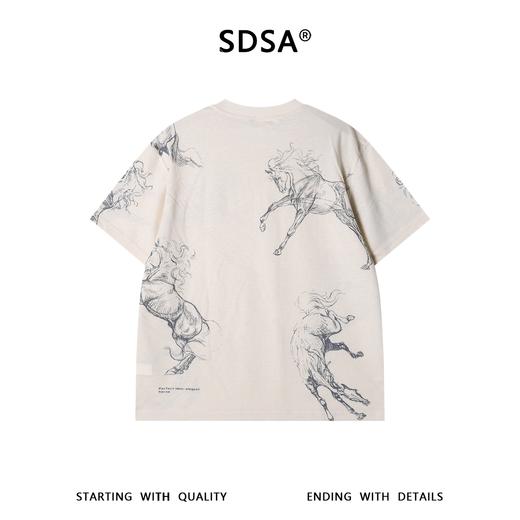 635SDSA男装2026新款高贵轻奢国潮骏马素描满印短袖T恤百搭时尚上衣 商品图4