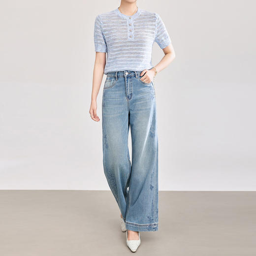 「高货wl」全新升级【铂金会员266/天猫359/差价93】(72048)洛诗琳气质蝴蝶刺绣烫钻牛仔裤女2026春夏天丝棉直筒裤 商品图1