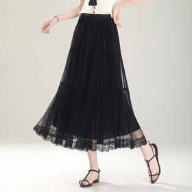 「自」全新升级【铂金会员137/天猫179/差价42】(00550)洛诗琳气质垂感网纱花边半身裙女2026夏季高腰显瘦百褶长裙